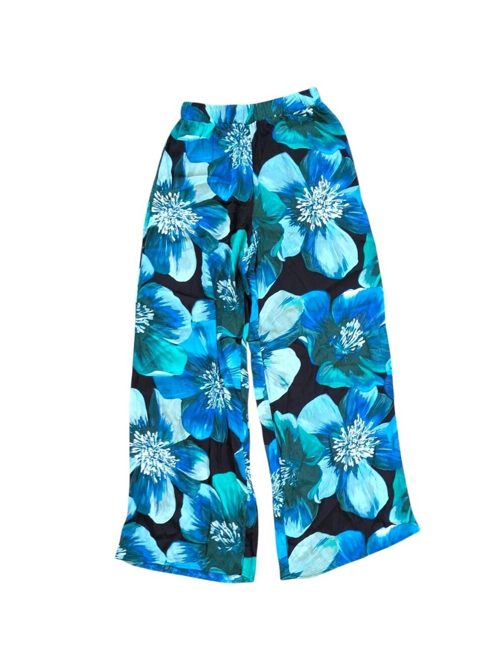 NWT Forever 21 Floral Wide Leg Palazzo Pants Blue Green Medium Summer Vacation